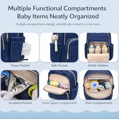 Image of Winnies Diaper Backpack for Multi-Function Bag with Changing Pad, Insulated Bottle Holders Large Capacity diaper backpack for Travel Essentials, Moms, Dads New Born Babys