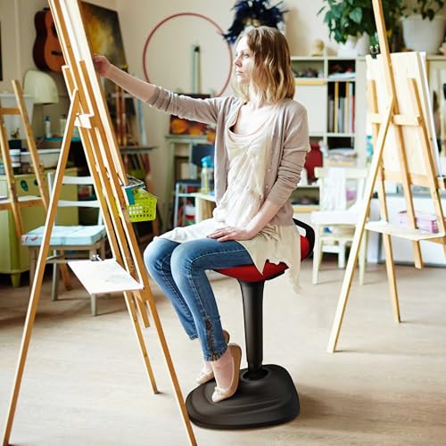 Image of Wobble Stool Swivel Barstool, Adjustable 25-35 inch Airlift Counter Height Chair for Kitchen Dining Room (Red)