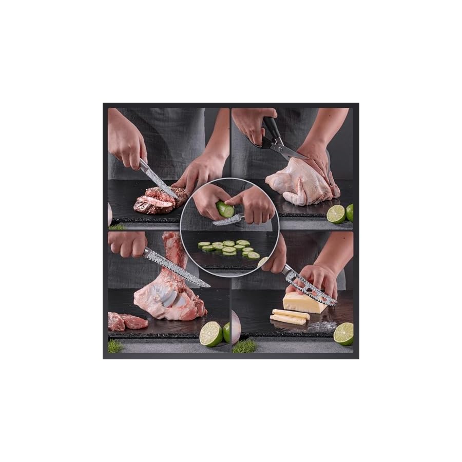 Astercook 21 Pieces Knife Set, Kitchen Knife Set with Built-in Sharpener German Stainless Steel Knife Block Set