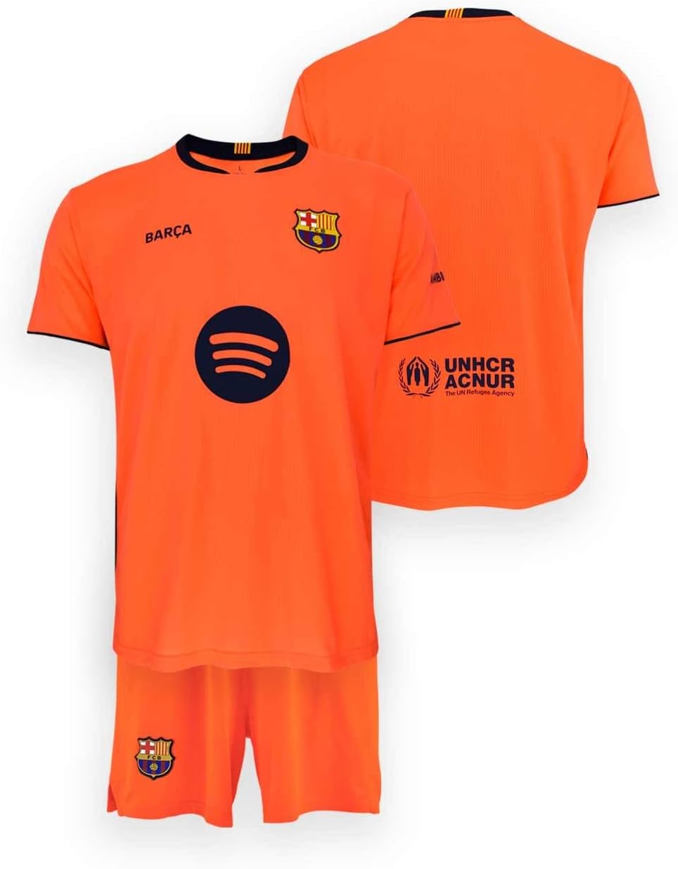 FCB FC Barcelona Zestaw Junior 3. strój 25/26 - Oficjalna replika - Koszulka i szorty chłopięce - Kolor łososiowy/pomarańczowy - rozmiary 6-14 lat