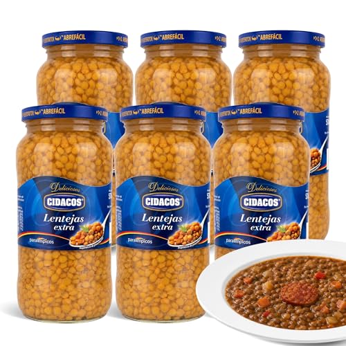 Lentejas cocida Extra, Ideal como guarnición, plato principal o en ensaladas, Conservar en lugar fresco y seco, Peso neto 570 g, Peso escurrido 400 gr, Formato tarro de cristal, 6 Unidades