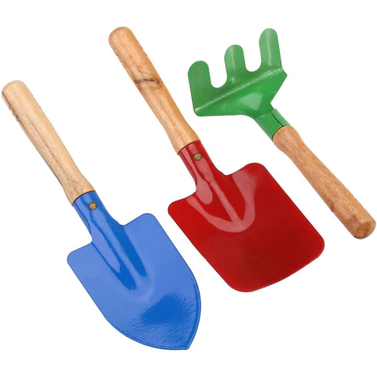 YU WELL 3pcs Kids Garden Tool Set Toy Color Rake Spade Hoe Toddler Gardening Set Outdoor Toy Garden Tools for Yard Work Beach (Multi color)