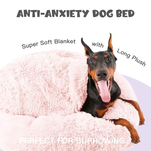 Image of Himax Dog Beds for Large Dogs, Comfort Dogs Bed with Blanket Attached, Calming Anti-Anxiety Fluffy Dog Bed Washable (20 inch /26 inch /35 inch) Pink