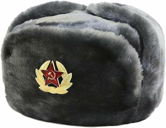 Sombrero ruso para hombre, gorro de invierno cálido con insignia soviética, unisex, de piel sintética, estilo soviético, unisex, gris, Talla única