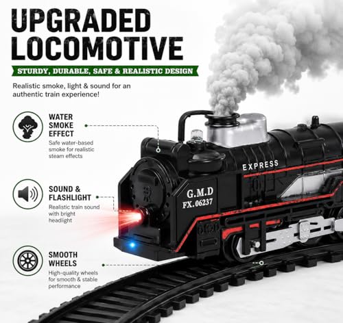 Image of Rechargeable Vintage Black Toy Train Set for Kids | Real Smoke, Bollywood Music & Light | 16-Piece Express Toy Train with Track | Birthday Gift for Boys & Girls (3+ Years) - Packaging May Vary