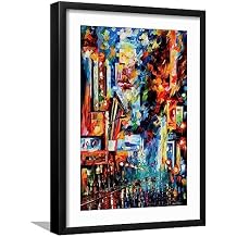 Art.com Framed Wall Art Prints Night Broadway by Leonid Afremov, Abstract Decor, 12" x 18", Black Frame with White Mat