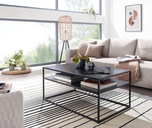 FineBuy Couchtisch 100x60x45 cm Metall Wohnzimmertisch Industrial Schwarz, Sofatisch Stahl mit Stauraum, Loungetisch mit Ablagefach, Kaffeetisch Beistelltisch Eckig – Bild 5