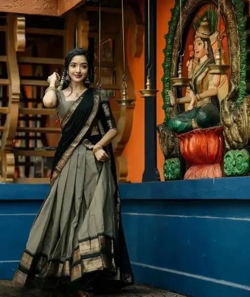 Image of VIMASASHI Women's Chiku Color Art Silk Semi-Stitched South Indian Lehenga Choli For Women