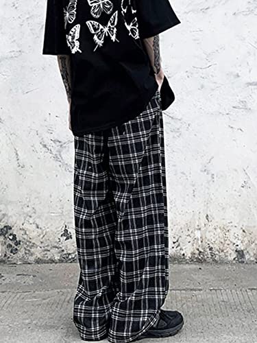 OYOANGLE Men's Plaid Print Drawstring Waist Straight Leg Long Pants with Pocket Y2k Streetwear Cargo Pants2