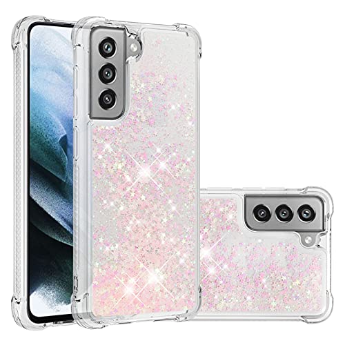 Transparent Liquid Case für Galaxy S21 FE Silver, Gel Silicone Phone Case Glitter Floating Liquid Cover Ultra Slim Bumper Case Sparkly Back Case Resistant Hard Compatible with Samsung Galaxy S21 FE