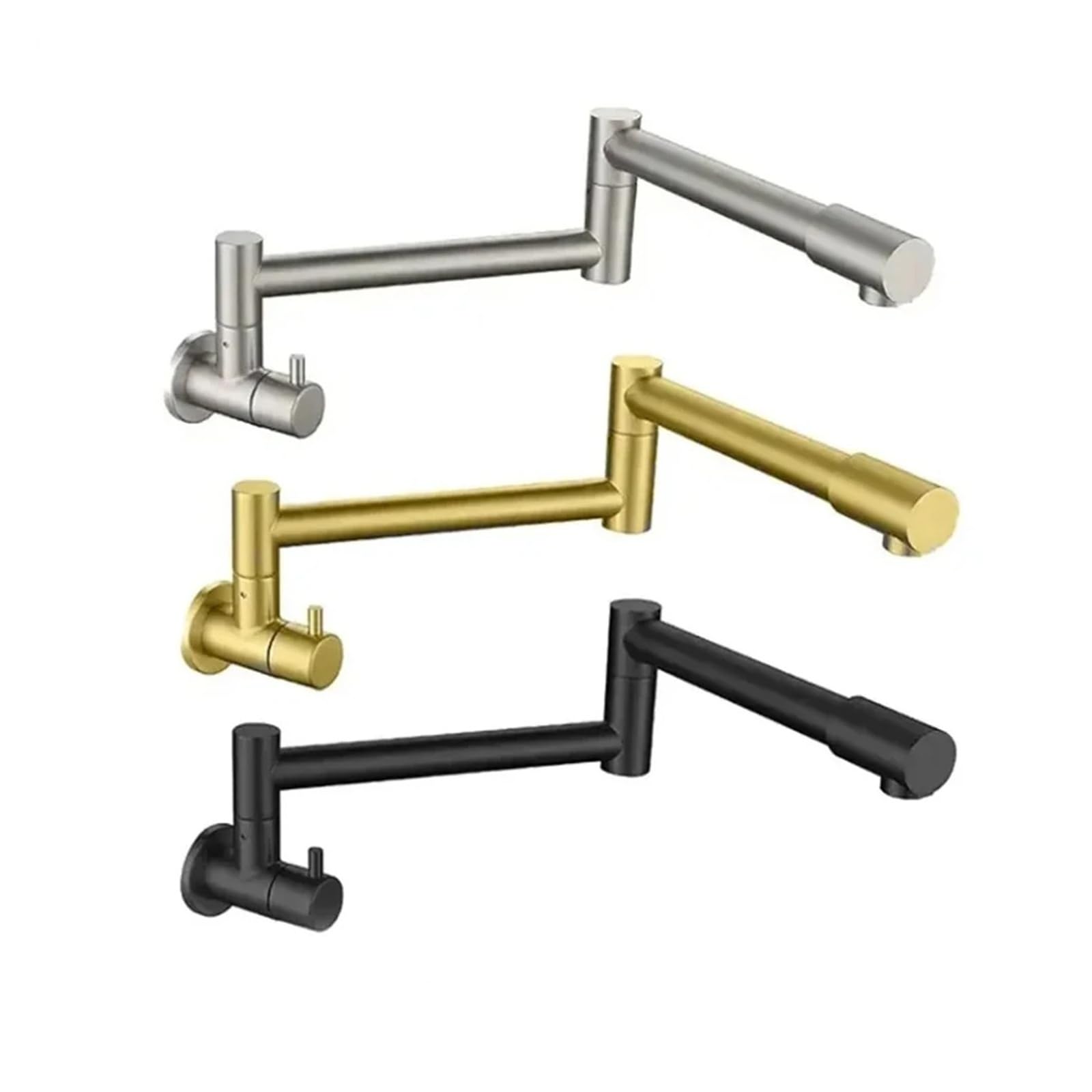 Grifos mezcladores para Fregadero Grifo de Cocina Plegable Pared Individual Agua fría rotación 360 Grados con caño Flexible la mayoría los escenarios (Plateado A)