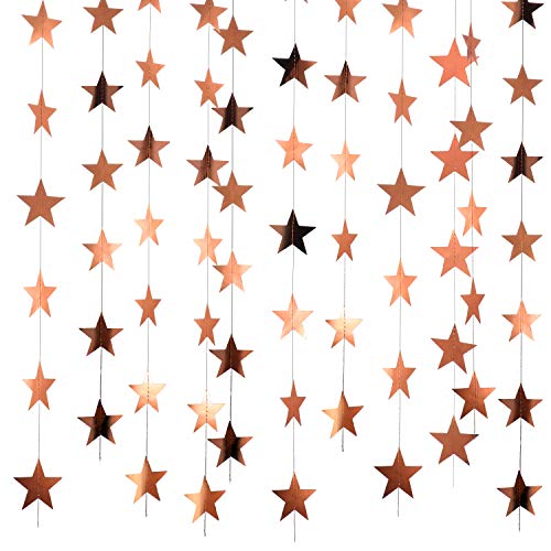 Image of Patelai Glitter Star Garland Banner 2026 Party Decor 130 Feet Star Hanging Streamers Twinkle Backdrop for Classroom Birthday Graduation Wedding Supplies(Rose Gold)