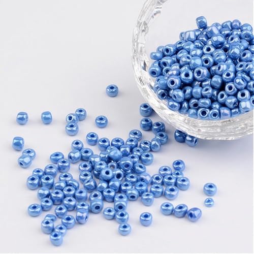 Handicraft Emporium Opaque Glass Seed Beads | Lustered | 4mm | Cornflower Blue | 50g