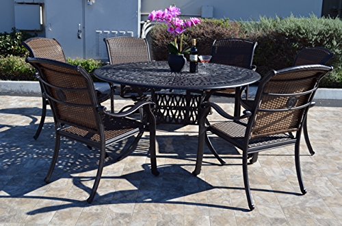 Outdoor Dining Santa Fe NM: Top Patio Sets for Stylish Al Fresco Meals 8 Santa Clara Outdoor Patio 7 pcs Round Dining Set Dark Bronze Cast Aluminum (Set with 6 Swivel Rocker Chairs)
