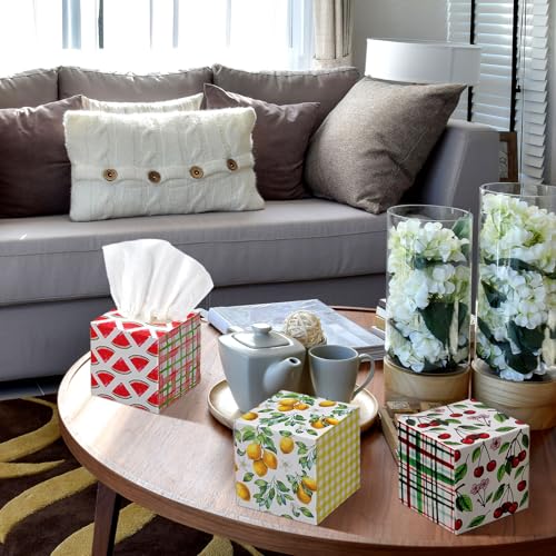 Image of Fourluoo 12 Pack Fruit Facial Tissues Cube Face Boxes 600 Sheets 3 Ply | Small Square Tissues Bulk for Spring Summer Car Bedroom Desktop Supplies, Disposable Face Tissue, Fruit Patterns