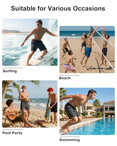Image of Mens Swim Trunks with Compression Liner 2 in 1 Quick Dry Swimming Shorts Swimwear Bathing Suits with Pockets