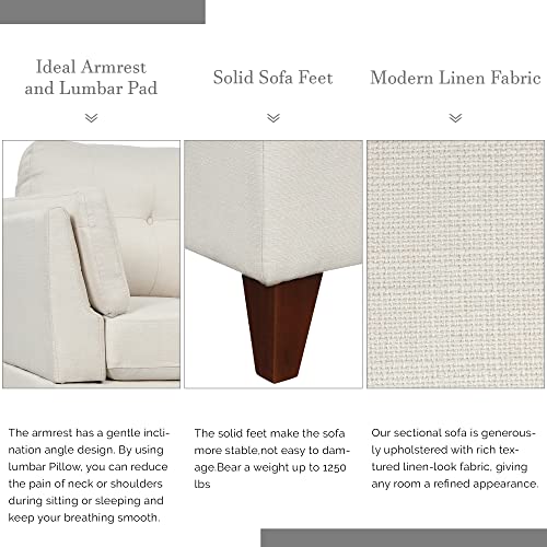 Biadnbz 97.2" Modern L-Shape Sectional Sofa, Linen Fabric Couch Furniture With Right Chaise Lounge And One Lumbar Pad, For Living Room Apartment, Beige #TOP4