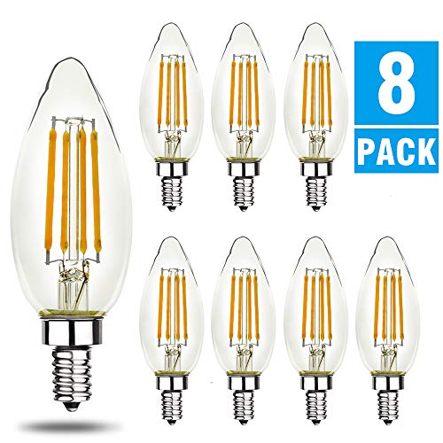 LED B10/B11 Candelabra Light Bulbs, Soft White 2700K, 500 Lumen, E12 Base, Chandelier