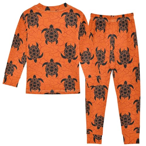 Pajama Sets Long Sleeve Black Turtle Pattern on Orange Soft Comfy Sleepwear 2 Piece PJS 3-8T3