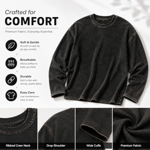 Buy Men's Oversized Washed T-Shirt L Size Black | Unisex Boxy Fit, Cropped Tee, Waffle Knit, Streetwear Fashion Top, Trendy Loose Fit at Amazon.in - Image 5