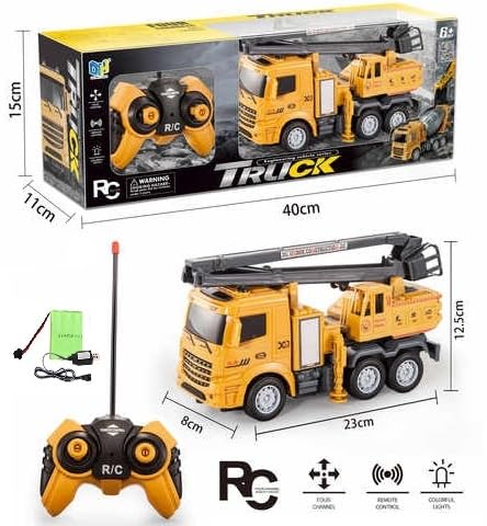 Image of HALO NATION Remote Control City Service Truck Remote Ladder Truck with 27MHz 4 Channel Remote Rechargable RC Truck Toy with Extandable Ladder (Yellow)