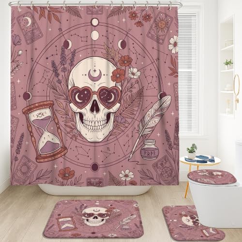 Rideau de douche style gothique plumes d'Halloween et tapis de bain assorti