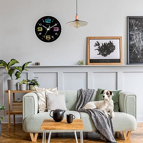Image of ANTIQUE 10 Inch Round Shape Analog Wall Clock With Plastic And Glass For Home /Kitchen /Living Room /Bedroom /Office, Black Multicolor (25.4 X 25.4 X 4 Cm), White