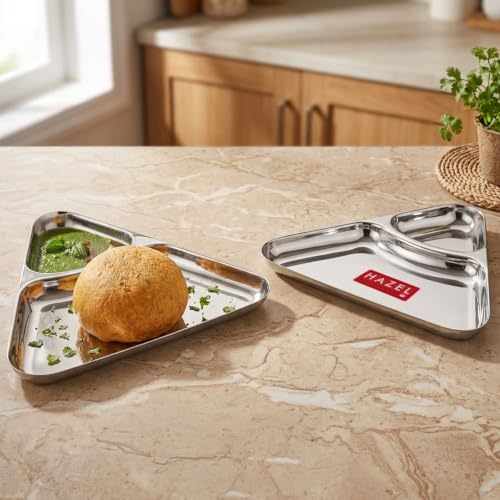 Image of HAZEL 2 Section Triangle Plate Stainless Steel Set of 2 for Kids