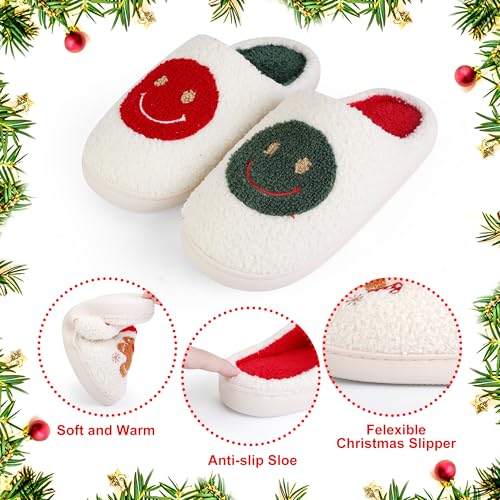 Christmas Slippers for Women Men, Soft Slip-On House Winter Plush Fluffy Cute Slippers for Holiday Xmas Bedroom Indoor Outdoor Use(Bowknot,Gingerbread)4