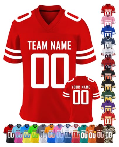 Custom Football Jersey Personalized for Men Women Youth Kids Customized Name & Team Number Sports Uniform Fans Gifts, S-7XL, Red