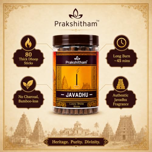 Image of Javadhu Dhoop Sticks for Pooja - 80 Bambooless & Charcoal-Free Incense Sticks, Authentic Javadhu Fragrance for Puja, Meditation, Yoga & Relaxation (Javadhu)