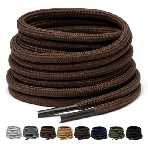 Puzeam 2 pares de cordones redondos de 4 mm para botas, cordones de seguridad para zapatos de senderismo al aire libre, cordones resistentes para zapatillas de deporte, marrón, 120