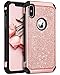 BENTOBEN iPhone X/10 Case, iPhone Xs (2018) Shockproof Glitter Sparkle Bling Girl Women 2 in 1 Shiny Faux Leather Hard PC Soft Bumper Protective Phone Cover for Apple iPhone X/XS 5.8", Rose Gold/Pink