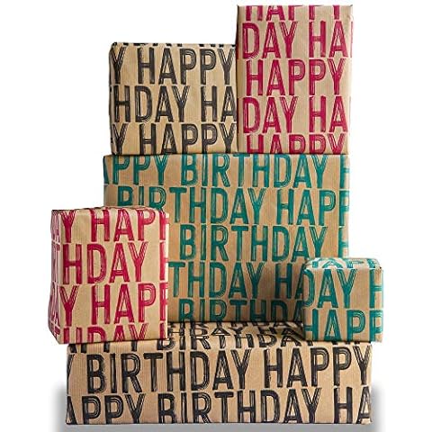 Birthday Kraft Brown Wrapping Paper Multipack (6) x Sheets Premium Quality Kraft Folded Paper Happy Birthday Design by The Doodle Factory Cover