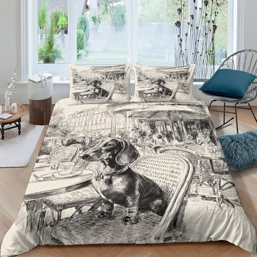 Housse de couette teckel café 135x200 microfibre lit single - 4