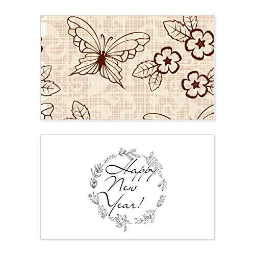 Tarjeta de felicitación de Año Nuevo con mariposas, postal festiva color marrón