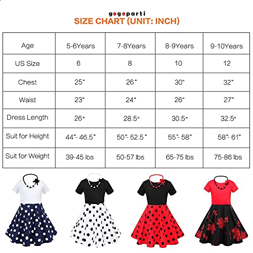 50S Girls Vintage Dresses White Navy Kids Polka Dot Dress With Necklace Size 12 For Christmas Tea Party Holiday #TOP3