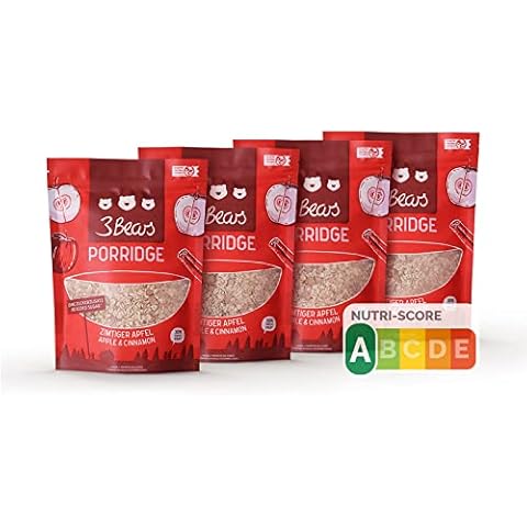 3Bears Porridge Apfel-Zimt ohne Zucker I 4x400g vegane Porridge Portionsbeutel Cover