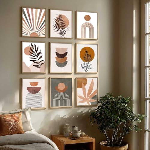 Image of kotart Boho Art Home Decoration Modern Paintings With Frame For Living Room Bed Room Hotel Wall Decor Digital Reprint Set of 9 (10X13 inch)