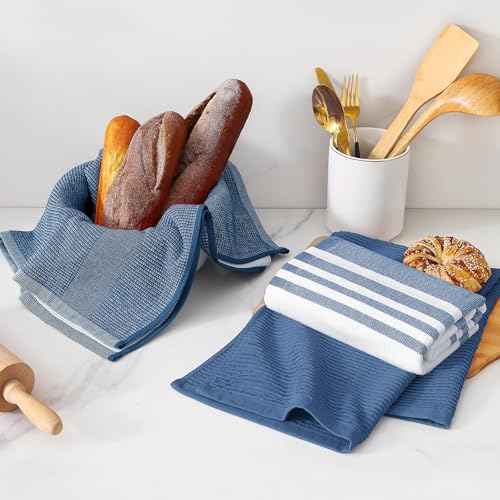Image of Homaxy Premium Kitchen Towels(18 inchx 28 inch, 9 Pack), Large Cotton 380 GSM Kitchen Hand Towels, Soft and Absorbent Terry Dish Towels, Multipurpose Tea Towel Set with Hanging Loop, Navy Blue