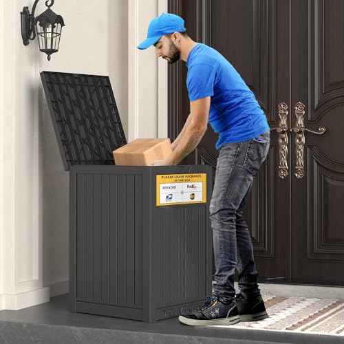 LHBGO Package Delivery Box for Outside with Sign, 48 Gallon Storage with Lockable Secure, Large Double Wall Resin Outdoor Package Delivery Waterproof by LHBGO - Image 3