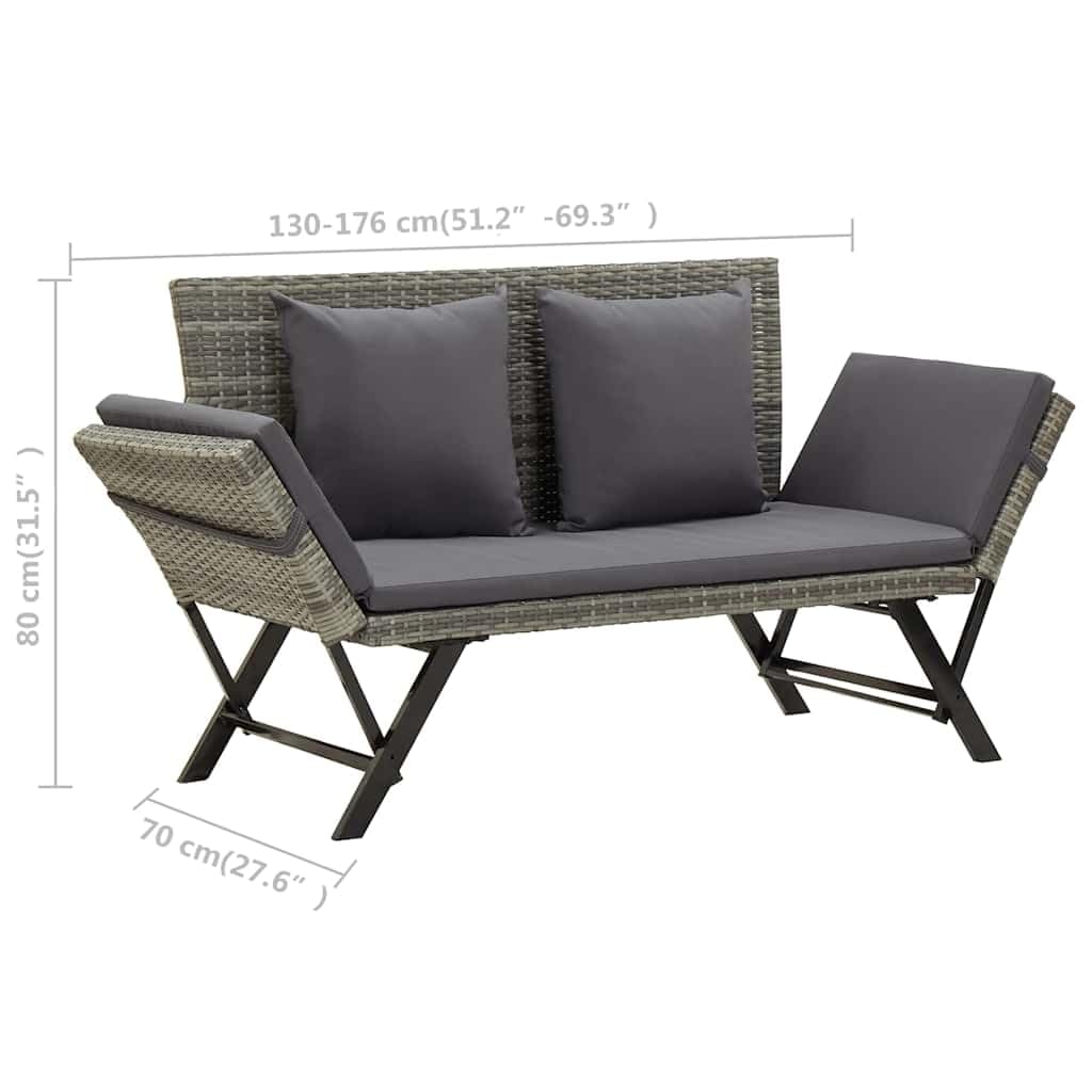 Panca Giardino con Cuscini 176 cm in Polyrattan Grigio con Telaio Acciaio