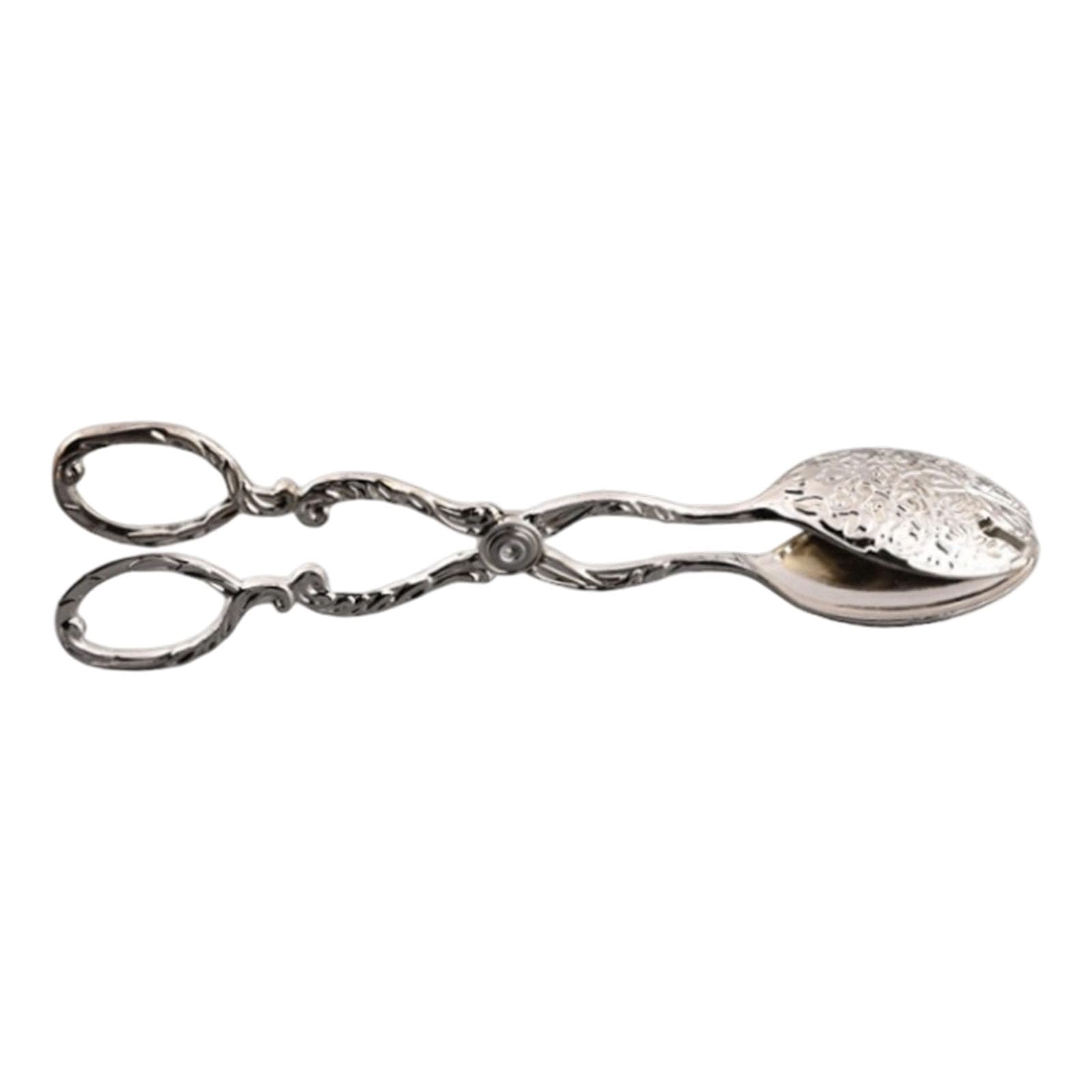 Metal Plating Tongs Decorative Scissor Handle Vintage Embossed Tableware for Bread Pastry Dessert Buffet Tasks Pastry Server Bread Pickup Dessert Picker Buffet Table Utensil Loop Handle Tong Vintage
