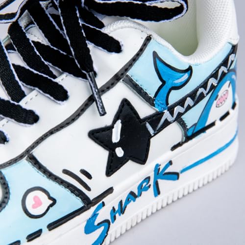 Bobo's House Unisex Hand-Painted Blue Shark Chunky Sneakers Kawaii Ocean-Inspired Vegan Platform Shoes2