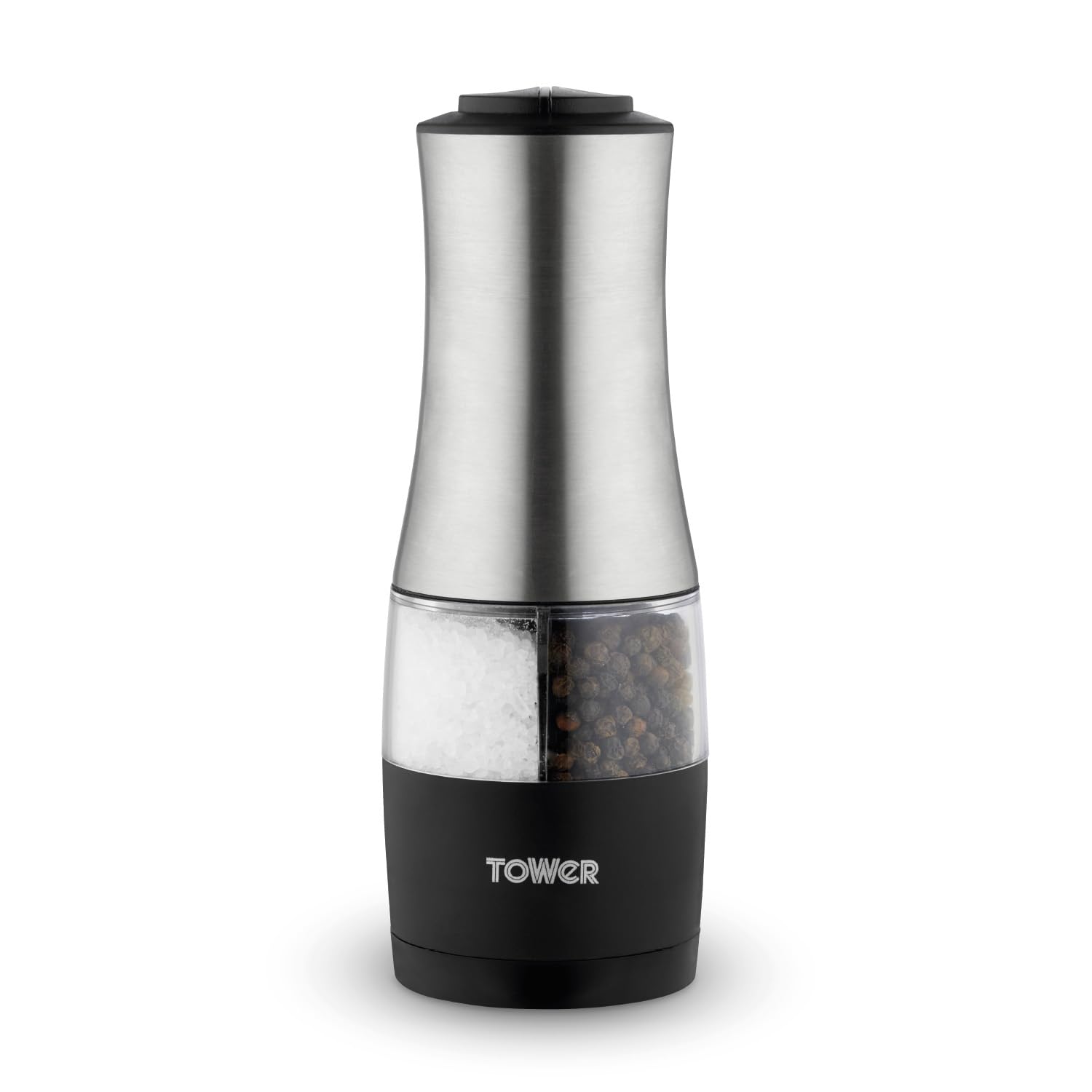 Tower T832248 Dual Electric Salt & Pepper Mill, Battery Operated with Adjustable Ceramic Grinders, Stainless Steel, Black — image 1