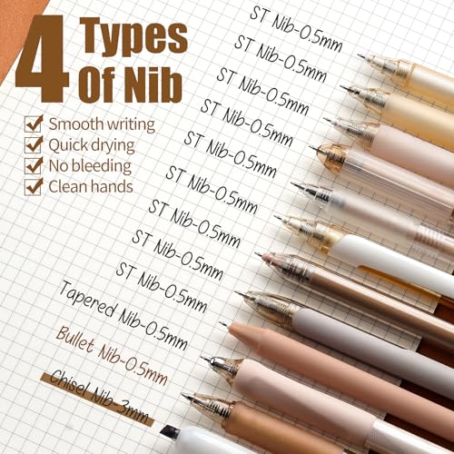 Image of Four Candies Gel Pen Set, Aesthetic Writing Pens with 0.5mm Fine Tip, Black & Brown Ink Pens with Highlighter, Cute Stationery Supplies for School, Office, Pack of 12 - Moor Series