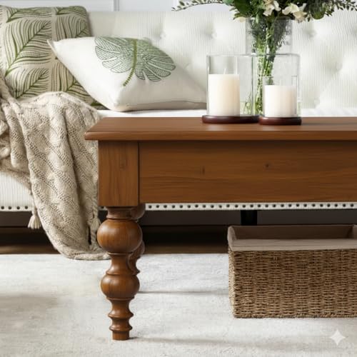 Image of MISAN Solid Sheesham Wood Coffee Table - Elegant Center Table with Two Spacious Drawers | Sturdy & Stylish Wooden Furniture for Home & Living Room (E - Hony)