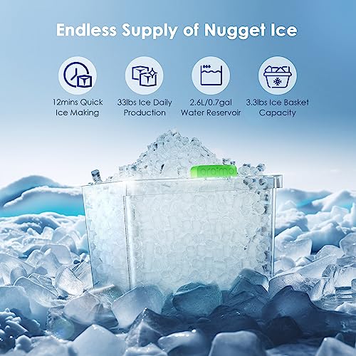 Oraimo 33 lbs/Day Countertop Nugget Ice Maker with LED Display, Self-Cleaning, and Auto Water Refill