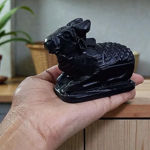 Estatua Nandi de Mármol Negro 3 Pulgadas 290g Artesanal miniatura 3