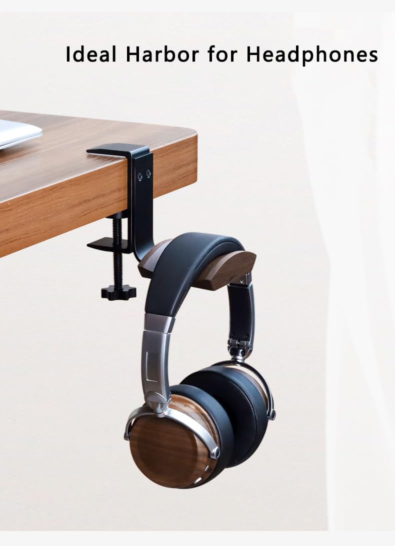 Support Casque Gamer Universel Crochet Casque Fait Métal & de Noyer, 2 Manières De Montage, Porte de Casque pour Écouteurs pour Studio Bureau Maison